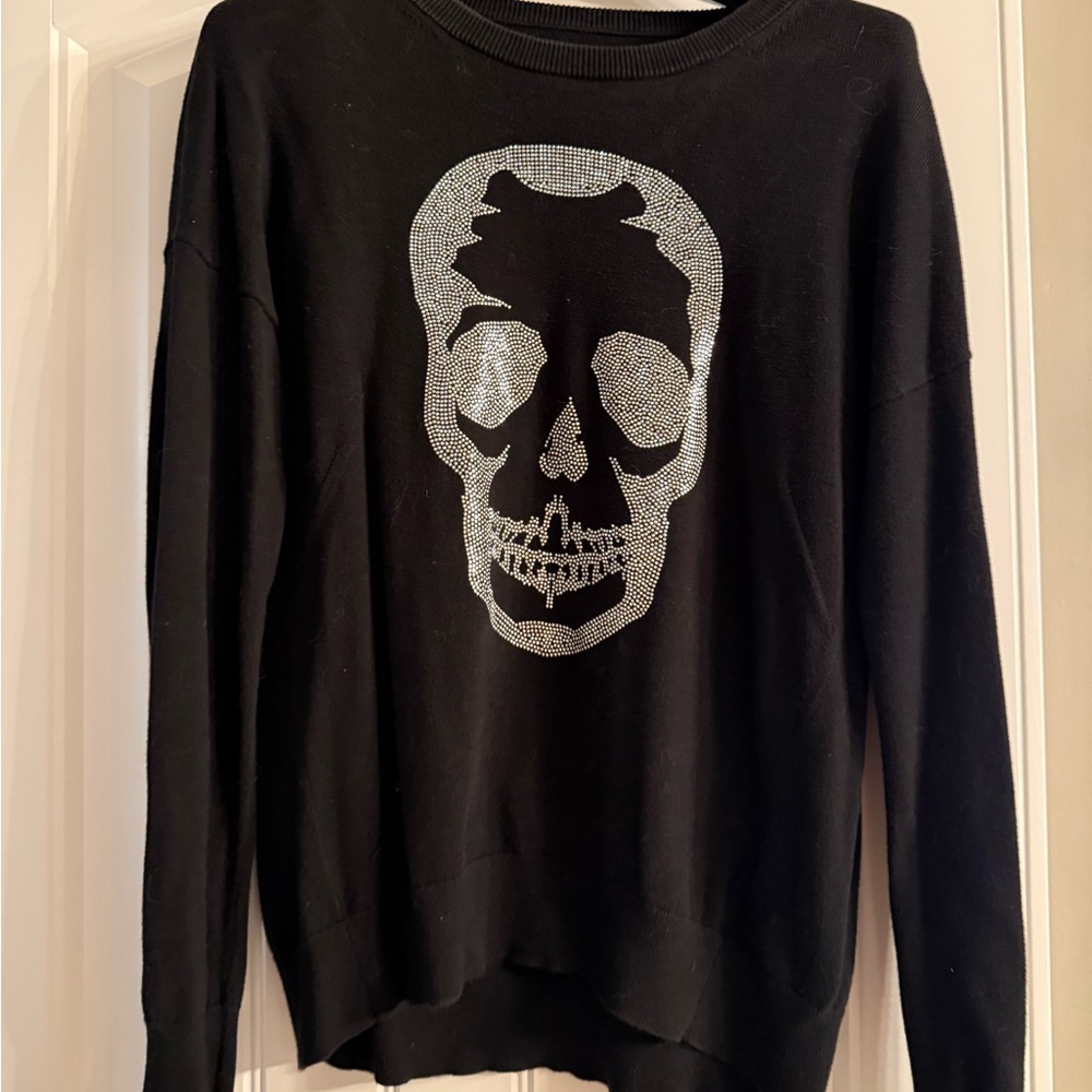 Zadig & Voltaire Black Crewneck Sweater with Silver Skull